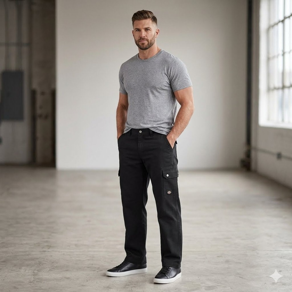 Harley-Davidson Mens Black Cargo Pants 32x34 Straight Leg Cotton Utility Biker